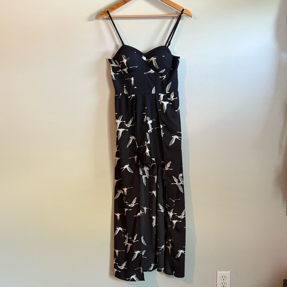 Band of Gypsies Black Jumpsuit with White Bird Pattern